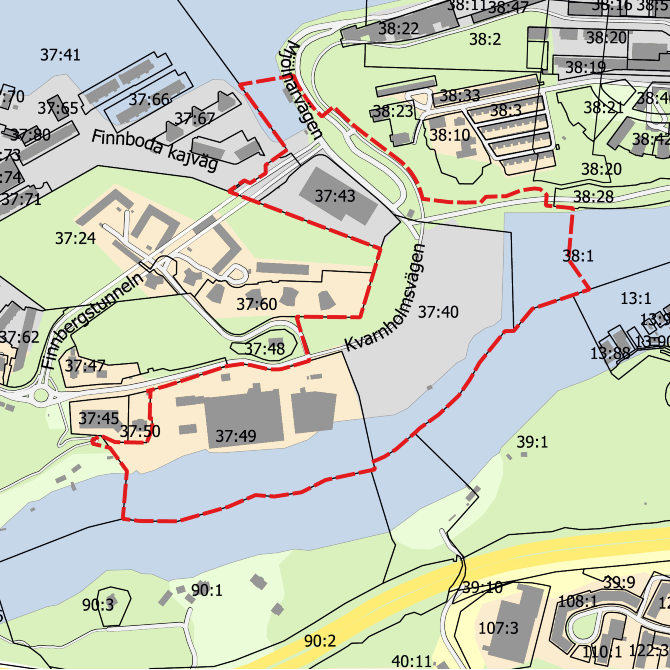 Kartan visar områdets preliminära avgränsning. Den lilla kartan visar var i Nacka kommun området ligger.